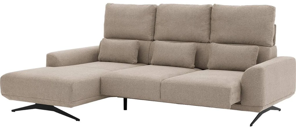 Goossens Excellent Bank Princess Met Elektrisch Uitschuifbaar Zitvlak beige, stof, 3-zits, elegant chic met chaise longue links