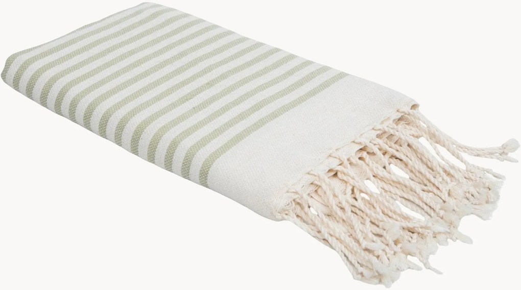Katoenen hammamdoek Hossegor met streeppatroon en franjes