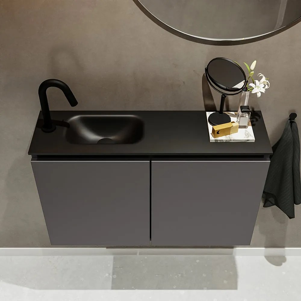 Mondiaz Ture 80cm toiletmeubel dark grey met wastafel urban links 1 kraangat