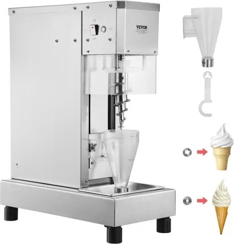 VEVOR ijsmixer, 750W hogesnelheids ijsmachine, blender, roermachine 1740 tpm, ijsshaker van roestvrij staal 304, lange handgreep + beschermkap van pc, aanpasbaar aan elke ijssmaak