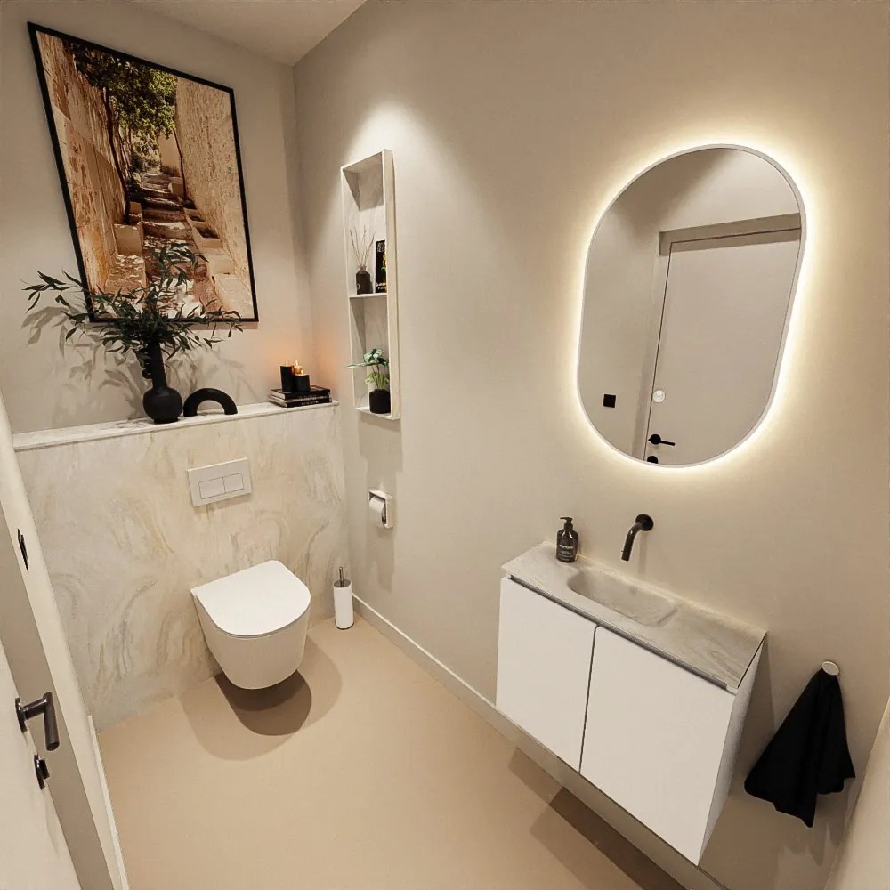 Mondiaz Ture DLux toiletmeubel 60cm talc met wastafel ostra midden zonder kraangat