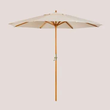 Houten en stoffen parasol (Ø290 cm) Cretas Naakt beige - Sklum