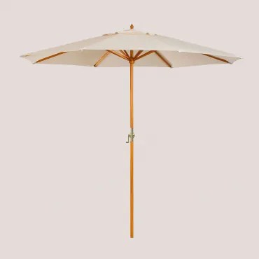Parasol Ø290 Cm Van Stof En Hout Cretas Naakt Beige - Sklum