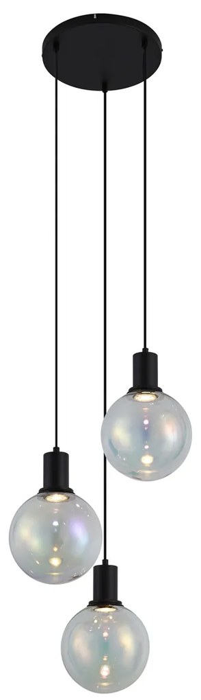 Design hanglamp zwart met regenboog glas rond 3-lichts - Mallon