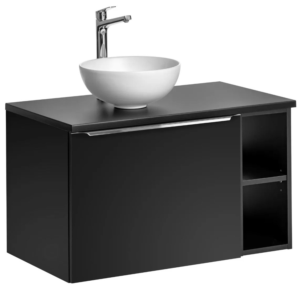 Comad Santa Fe Black badkamermeubel 80cm zwart mat met open kast en mat witte waskom