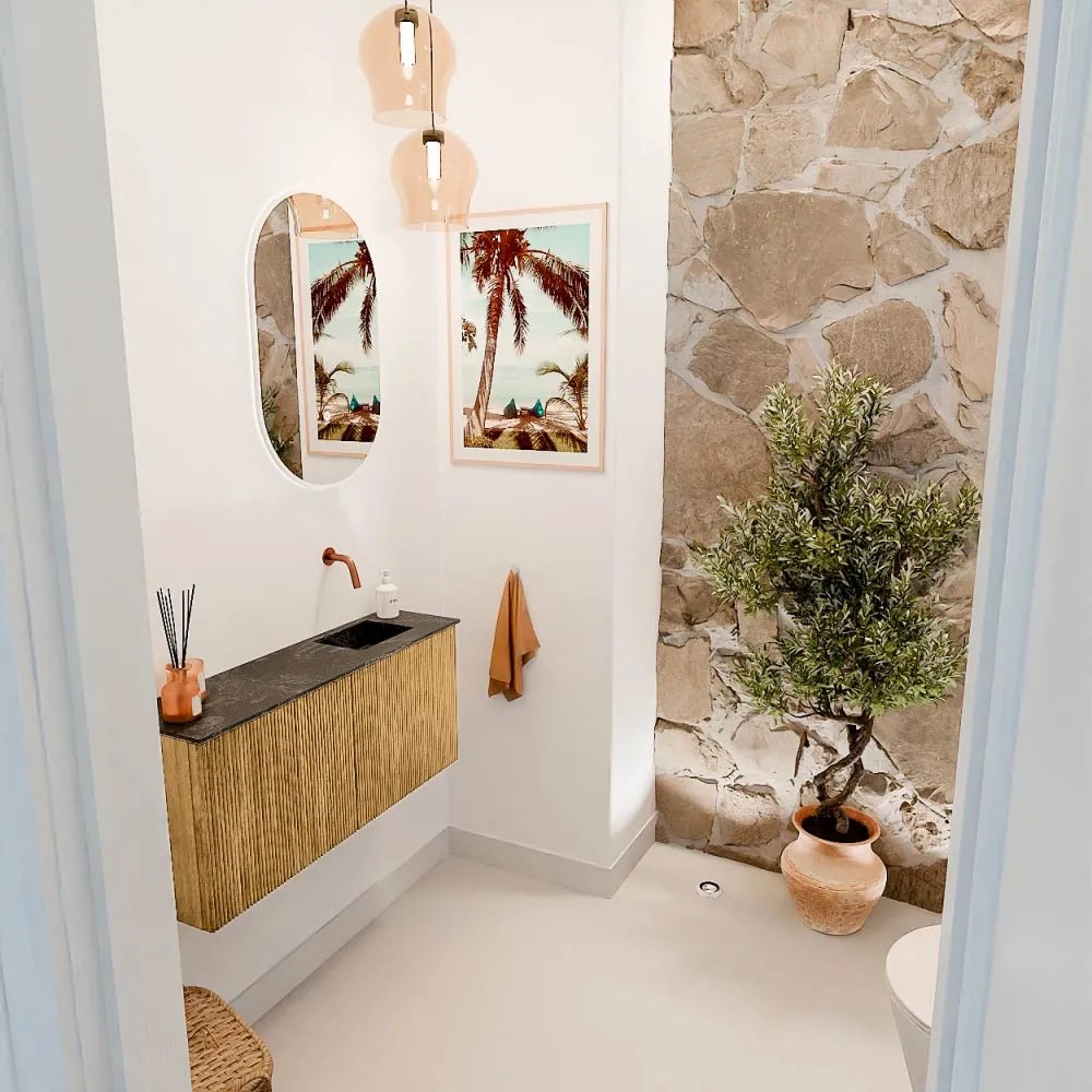 Mondiaz Joya DLux 90cm toiletmeubel oak met wastafel faye rechts zonder kraangat lava