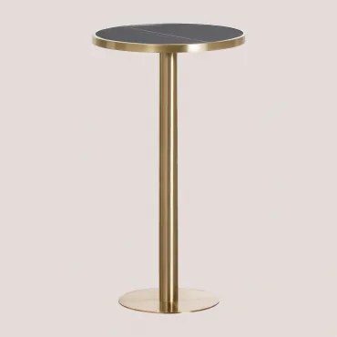 Ronde Hoge Barkruktafel Ø60 Cm In Xiren Gres Zwart - Geborsteld Goud - Sklum