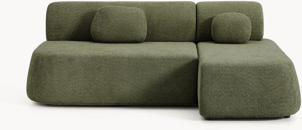 Hoekbankbed Pao van teddy-bouclé met opbergruimte