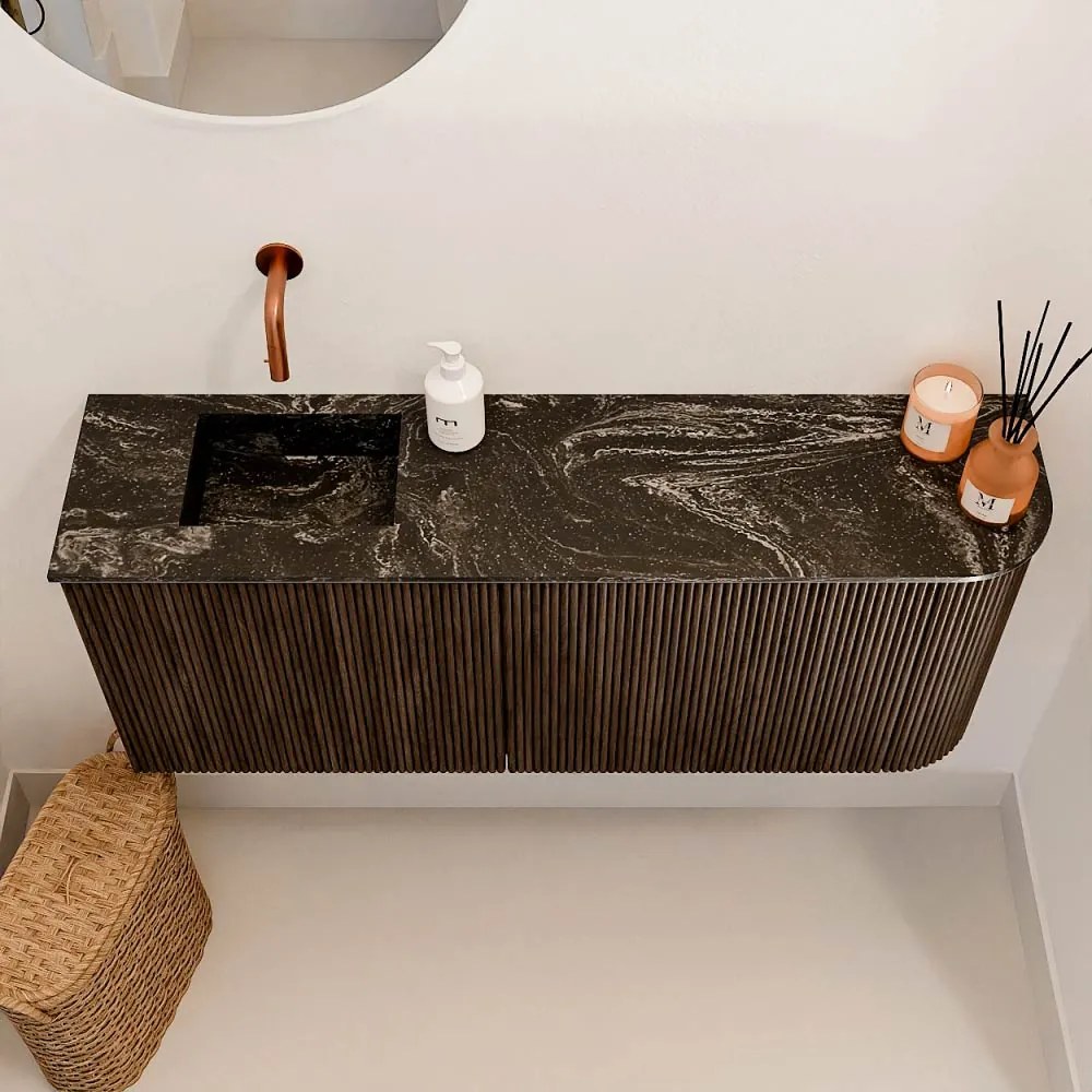 Mondiaz Joya DLux 100cm toiletmeubel ronding rechts walnut met wastafel faye links zonder kraangat lava