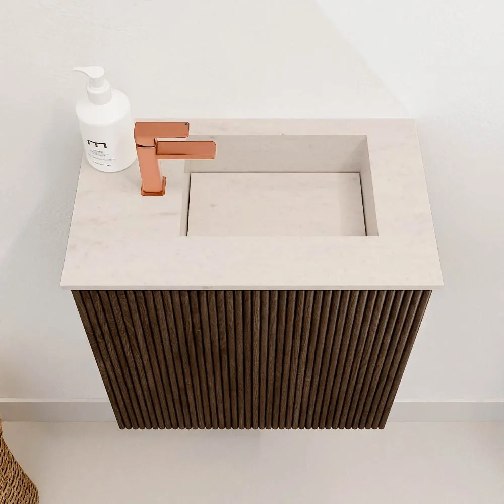 Mondiaz Joya DLux 40cm toiletmeubel walnut met wastafel faye rechts 1 kraangat meli