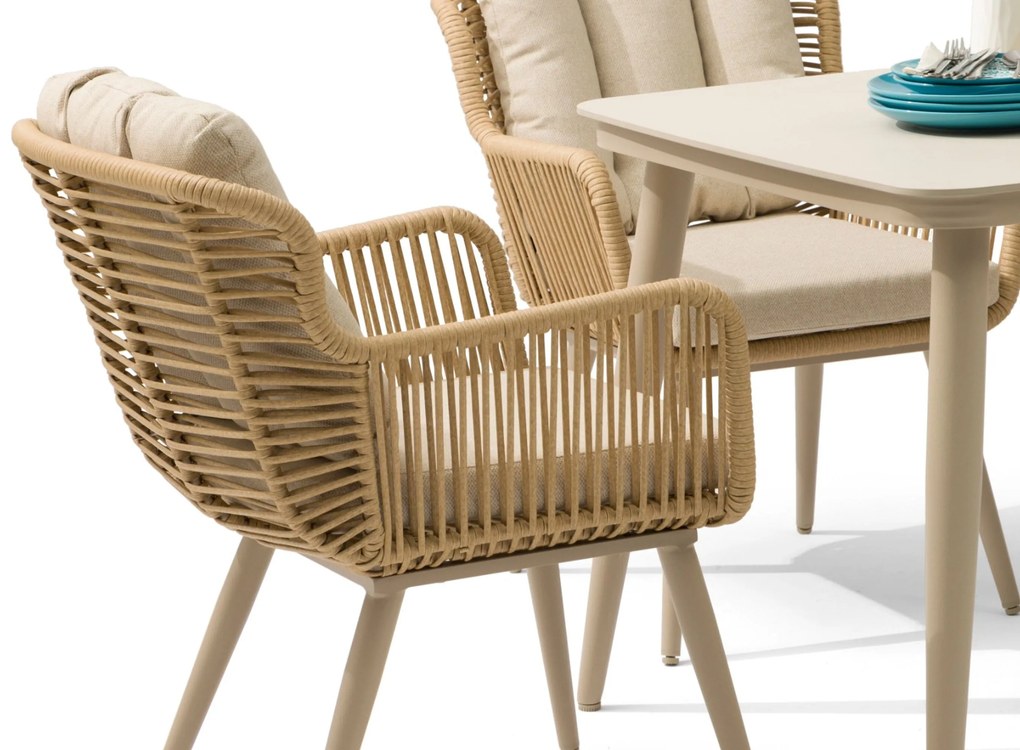 Tuinset 4 personen 125 cm Aluminium/wicker Taupe Coco Custa/Ancona