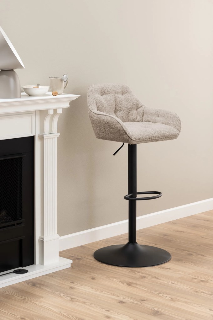 ELENA Beige Latte (stof Monza 60)/zwarte poot - TAPS TOELOPENDE GESTOFFEERDE BOUCLE BARSTOEL VOOR KEUKEN/WOONKAMER/RESTAURANT