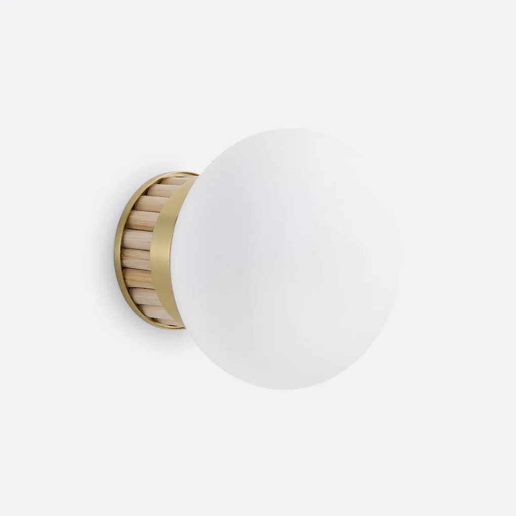 Wandlamp in messing, bamboe en opaline glas, Dolce