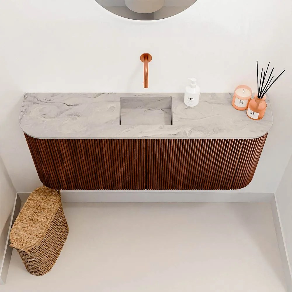 Mondiaz Joya DLux 105cm toiletmeubel ronding links/rechts ruby met wastafel faye midden zonder kraangat glace