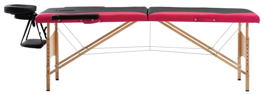 vidaXL Massagetafel inklapbaar 2 zones hout zwart en roze