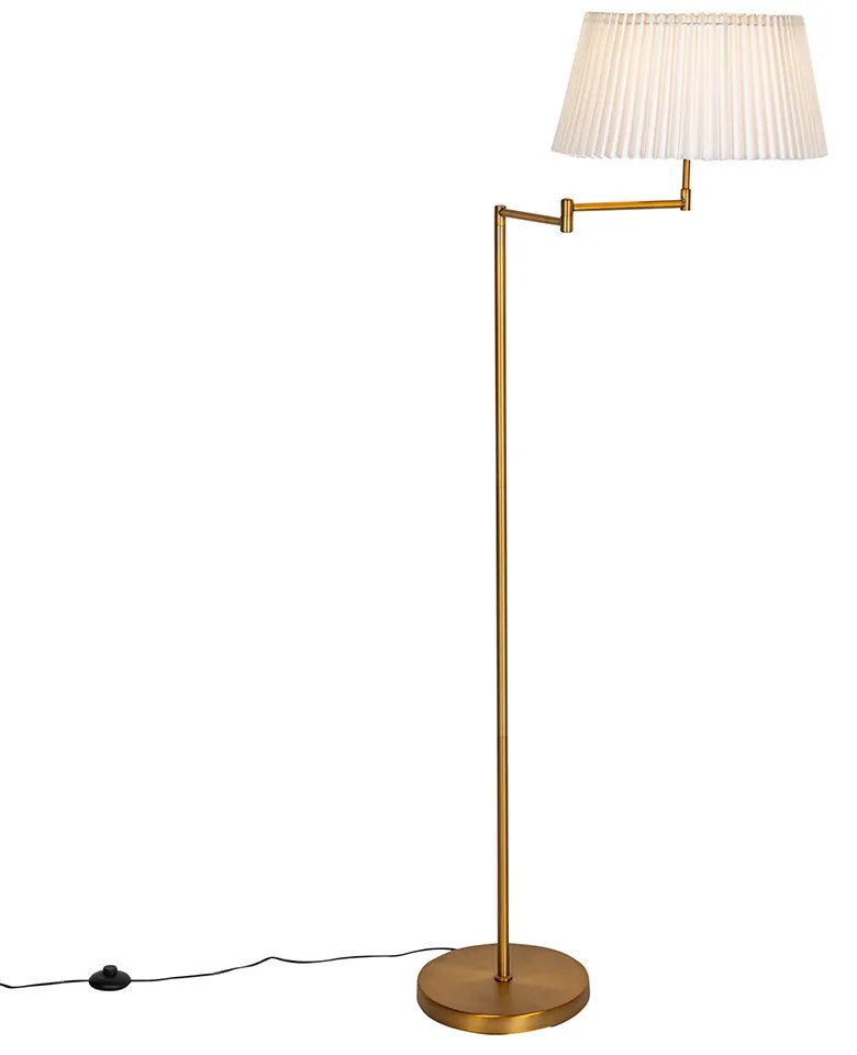 Vloerlamp brons met wit plisse kap en verstelbare arm - Ladas Deluxe