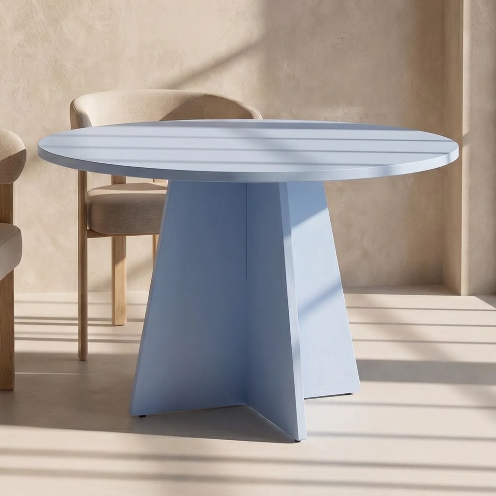 Ronde Eettafel Met Kruisvoet Blauw - 110 X 110cm.