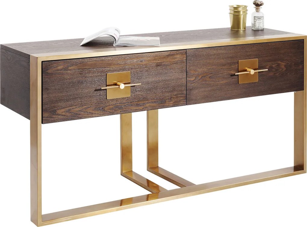 Houten Sidetable Met Messing - 148.6 X 45cm.