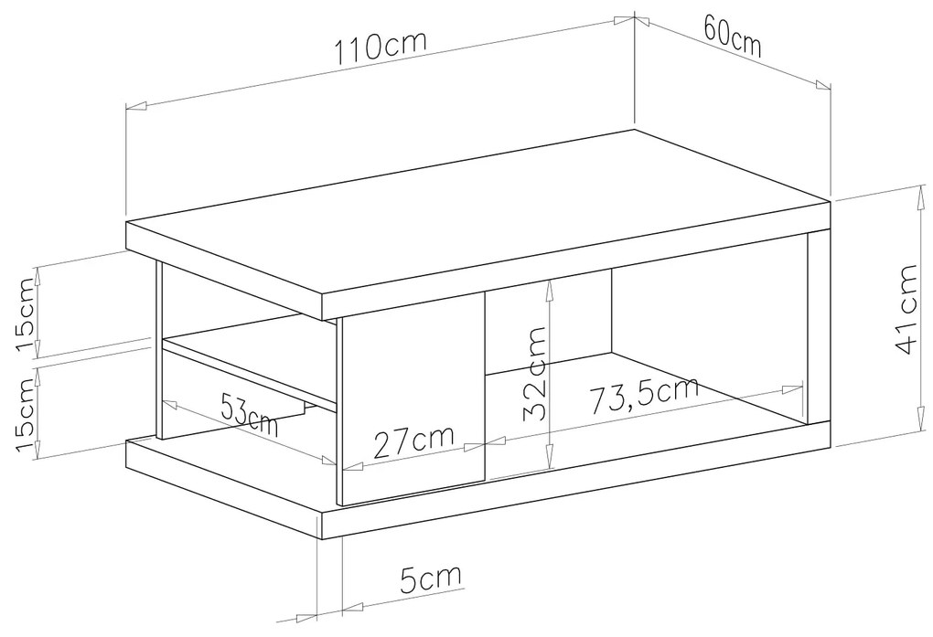 LANA wit - SALONTAFEL MET LEGPLANK