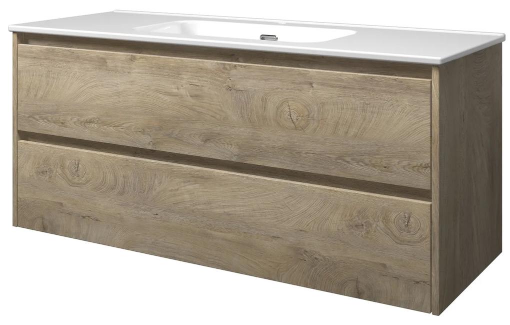 Elegant badmeubel met keramische wastafel enkel met 1 kraangat en onderkast symmetrisch - Raw oak - 120x46cm (bxd)