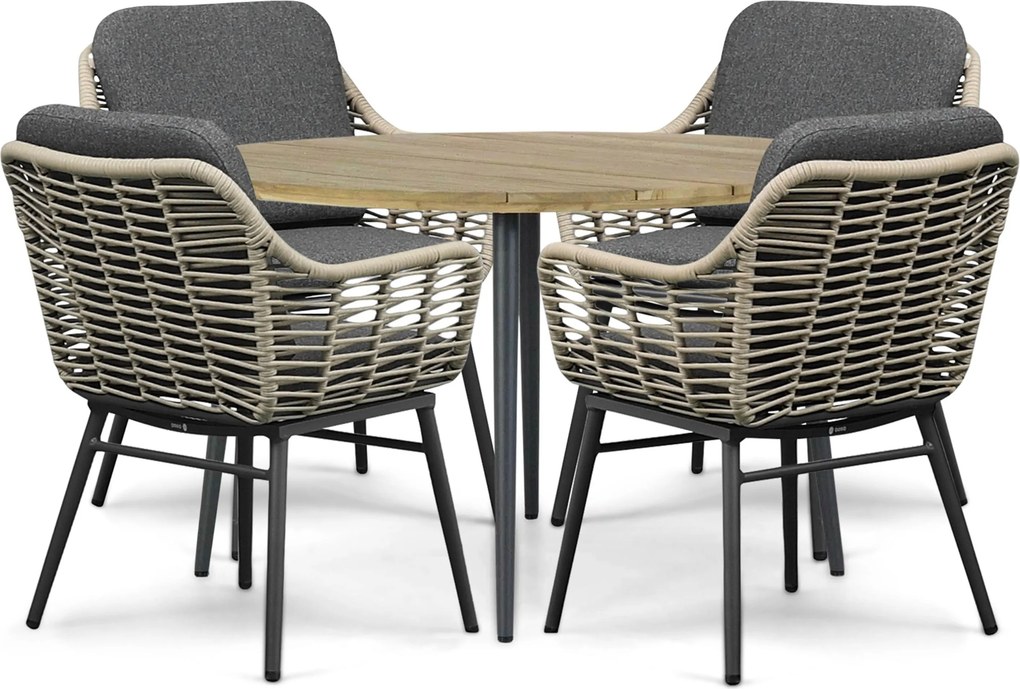 Tuinset Ronde Tuintafel 4 personen 130 cm Rope Grijs Coco Antoni/Montana
