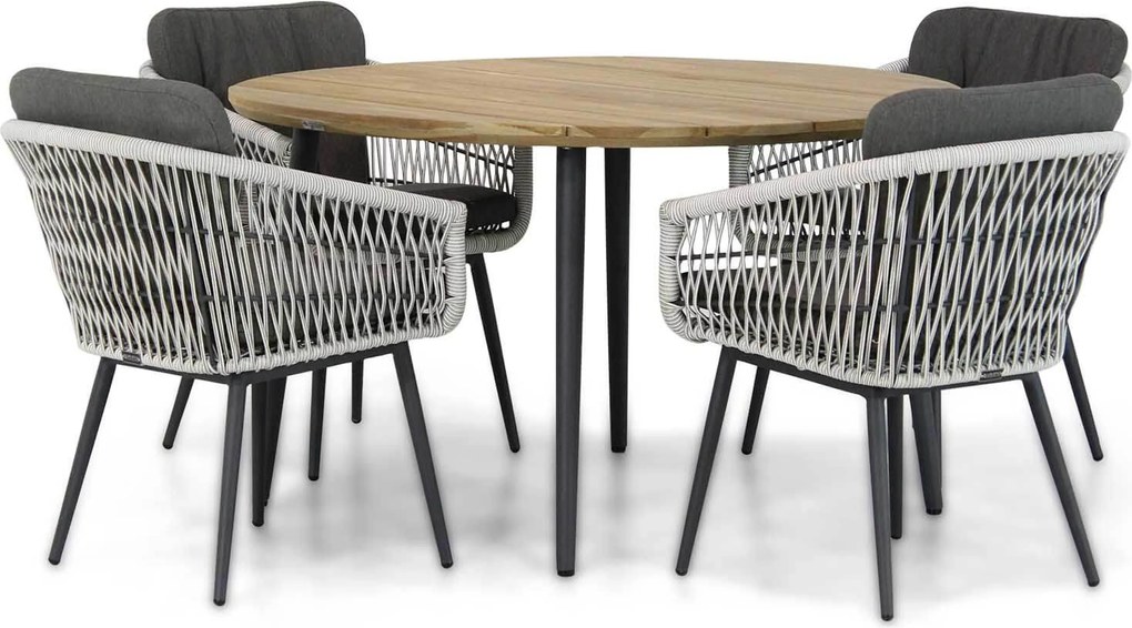 Tuinset Ronde Tuintafel 4 personen 130 cm Rope Wit  Lifestyle Garden Furniture Western/Montana
