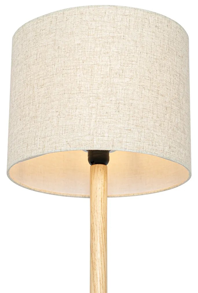 Landelijke vloerlamp hout met linnen kap beige 32 cm - Mels Landelijk E27 rond Binnenverlichting Lamp