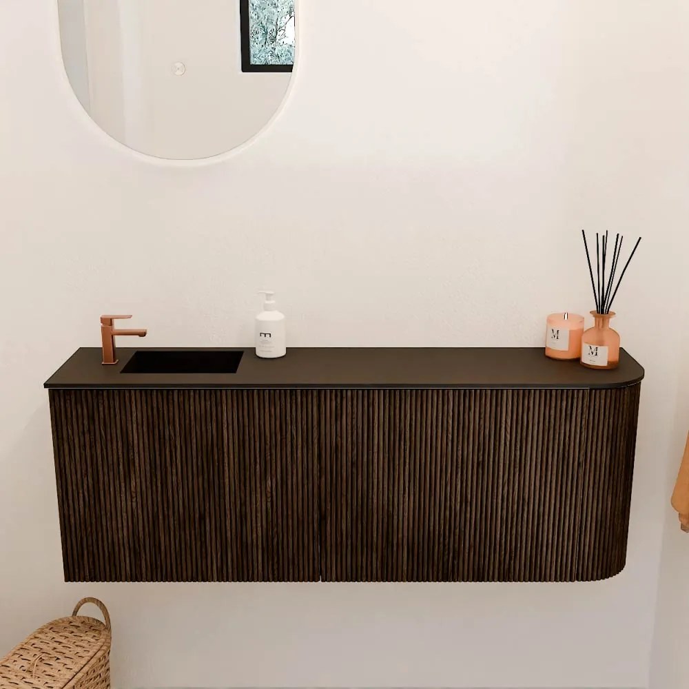 Mondiaz Joya 110cm toiletmeubel ronding rechts walnut met wastafel faye links 1 kraangat urban