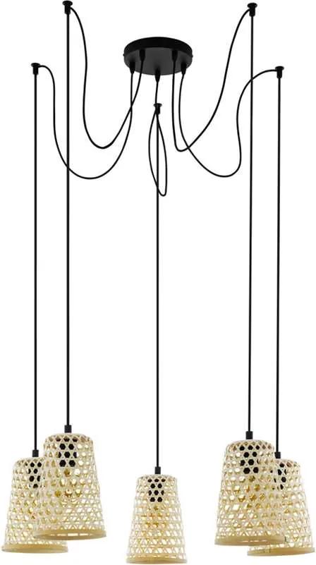EGLO hanglamp 5-lichts Claverdon - zwart/hout - Leen Bakker