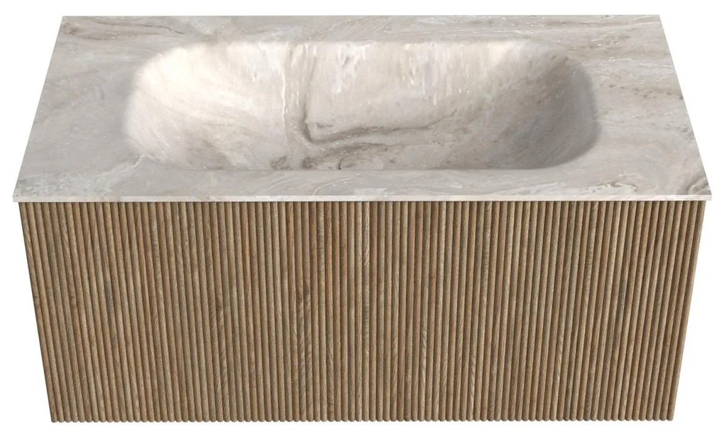 Mondiaz Kurve-dlux 90cm badmeubel dusk met 1 lade en wastafel big small midden zonder kraangat frappe