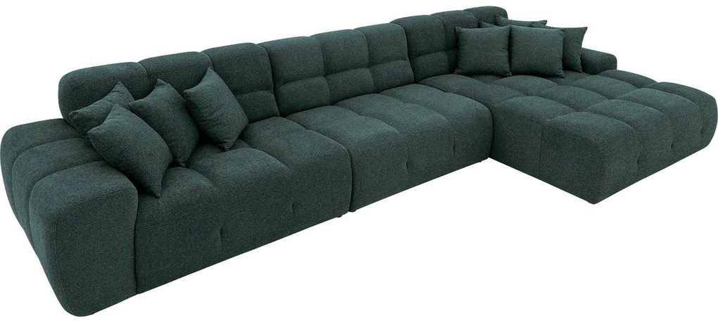 Goossens Excellent Bank Kubus - 30 X 30 Cm Stiksel blauw, stof, 1,5-zits, modern design met chaise longue rechts