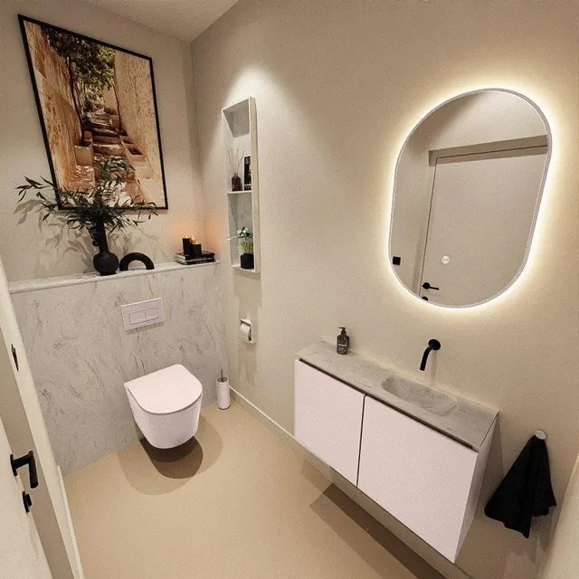 MONDIAZ TURE-DLUX 80cm toiletmeubel Rosee. EDEN wastafel Opalo positie rechts. Zonder kraangat. TUREDX80ROSR0OPA