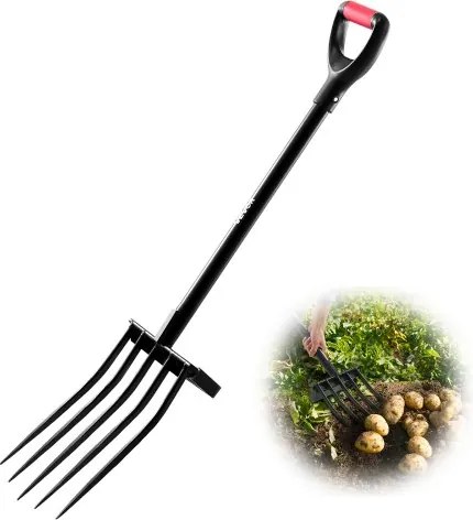 VEVOR mestvork, 5-puntige tuinhooivork met mestvork, 1050 mm hooivork, mestvork met Y-handgreep, gesmede stalen spitvork voor hooi, aardappelcompostering, verplanten, beluchting