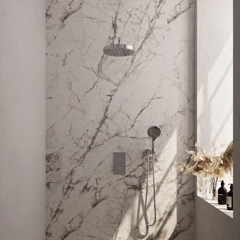 Brauer Stripe inbouw regendouche met 25cm hoofddouche, gebogen muurarm en 3 standen handdouche set 17 chroom