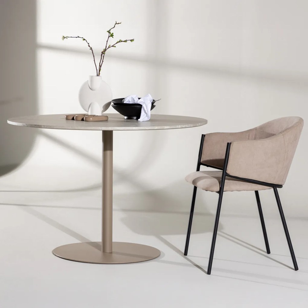 Ronde Eettafel Met Marmerlook - 110 X 110cm.