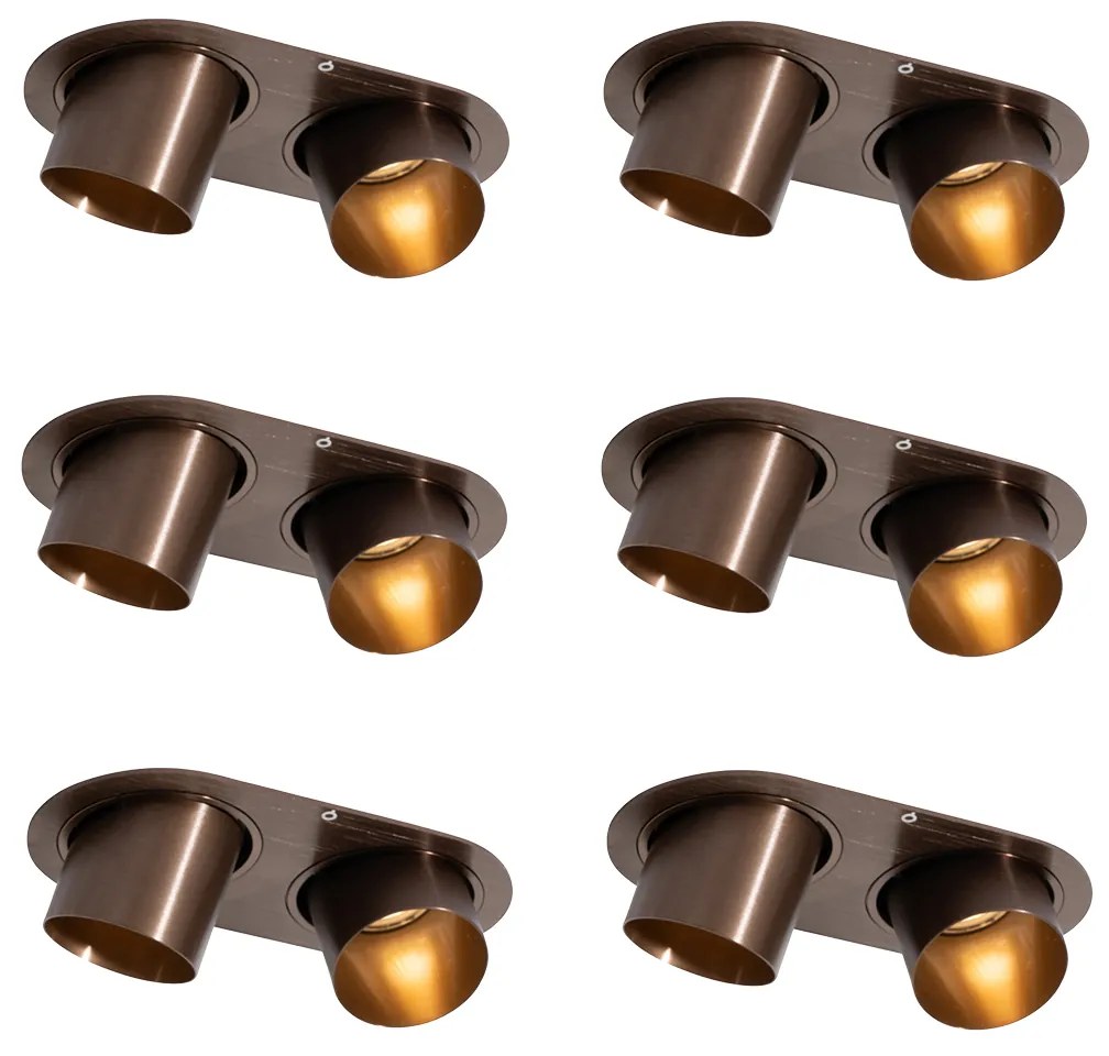 Set van 6 inbouwspots donkerbrons GU10 50mm 2-lichts - Installa Binnenverlichting Lamp