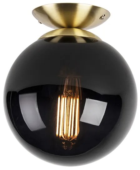 Art Deco plafondlamp messing met zwart glas - Pallon Art Deco E27 bol / globe / rond Binnenverlichting Lamp