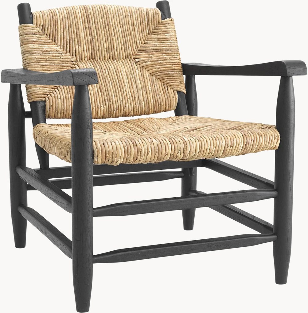 Armstoel Elliott van Mindi-hout met gevlochten zeewierzitting