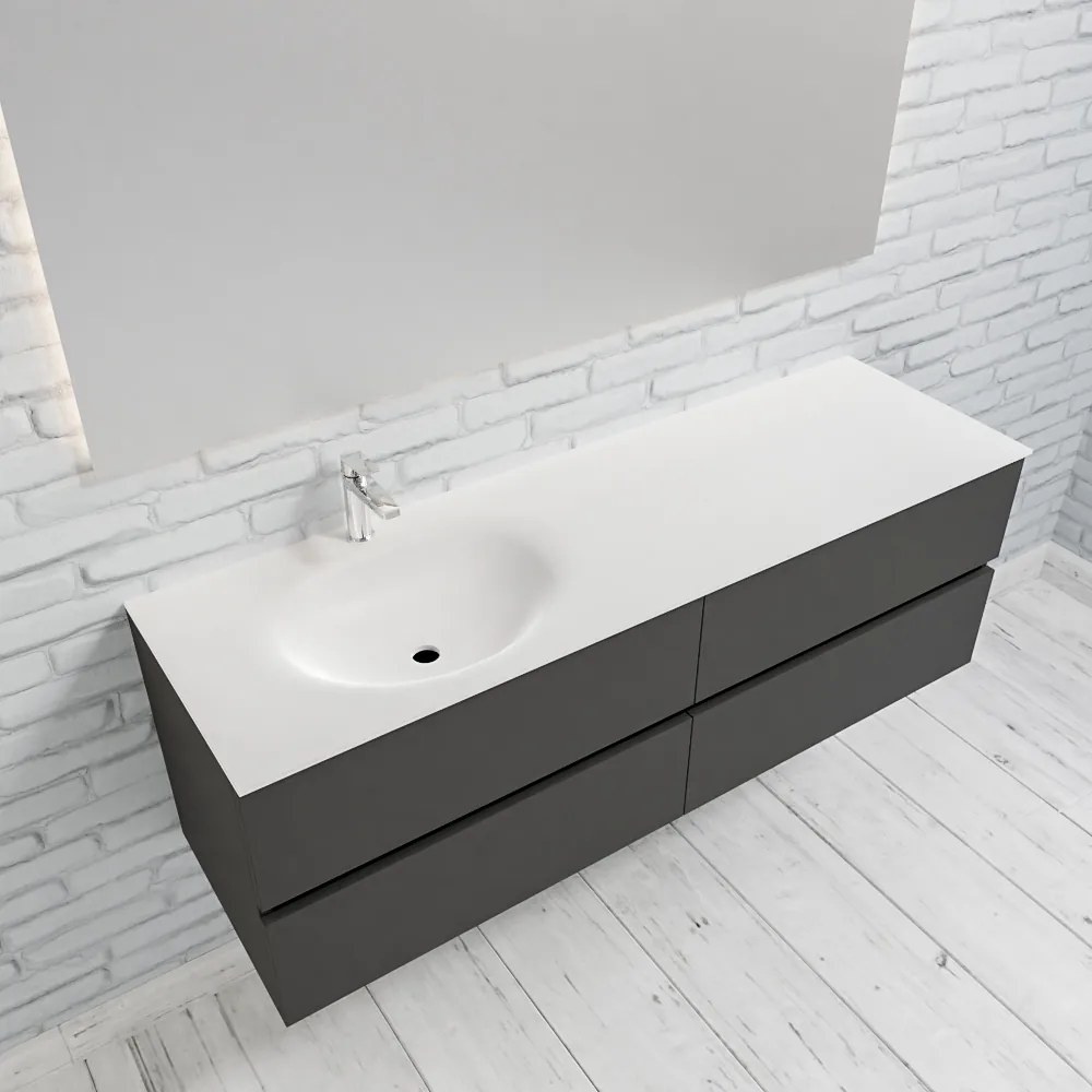 Zaro Sevilla Solid Surface badmeubel 150cm mat antraciet 1 kraangat spoelbak links 4 lades