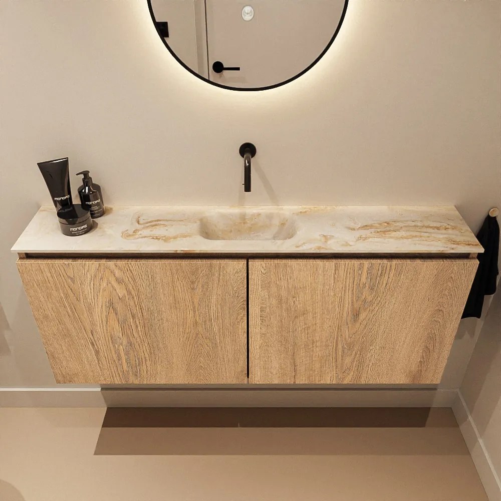 Mondiaz Ture DLux toiletmeubel 120cm washed oak met wastafel frappe midden zonder kraangat