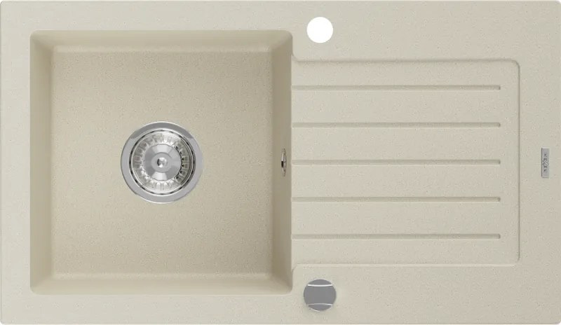 Mexen Pablo granieten spoelbak 1-kompartment met afdruiprek 752 x 436 mm, beige, sifon chroom - 6510751010-69