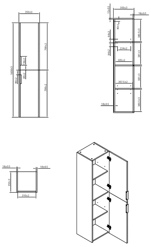 Differnz Bolo hoge kast 160x35x35cm groen