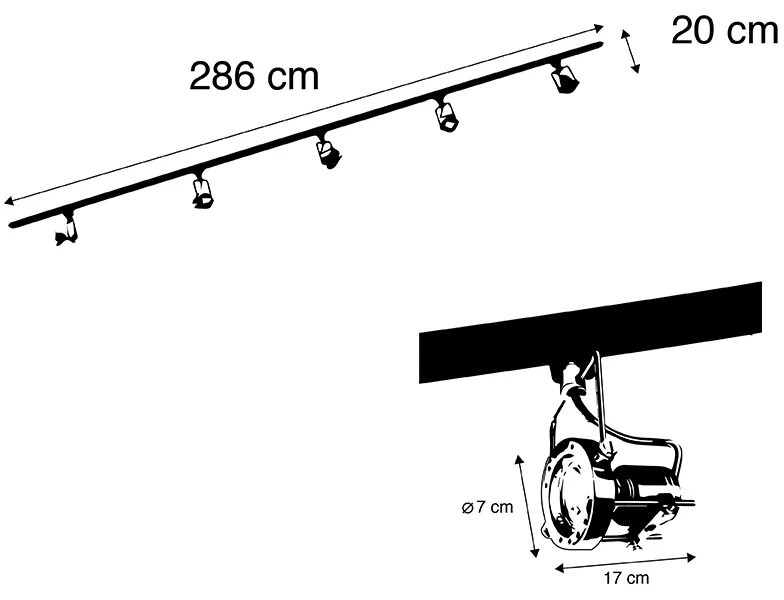 Smart 1-fase rail zwart met staal incl. 5 WiFi GU10 - Iconic Suplux