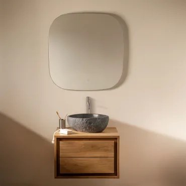 Jabari Teakhouten Badkamermeubelset Teakhout & Onregelmatige In Zwart Cement ↔︎40 Cm Fedro & Vierkant Led En Anticondens 75x75 - Sklum