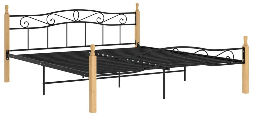 vidaXL Bedframe metaal en massief eikenhout zwart 200x200 cm
