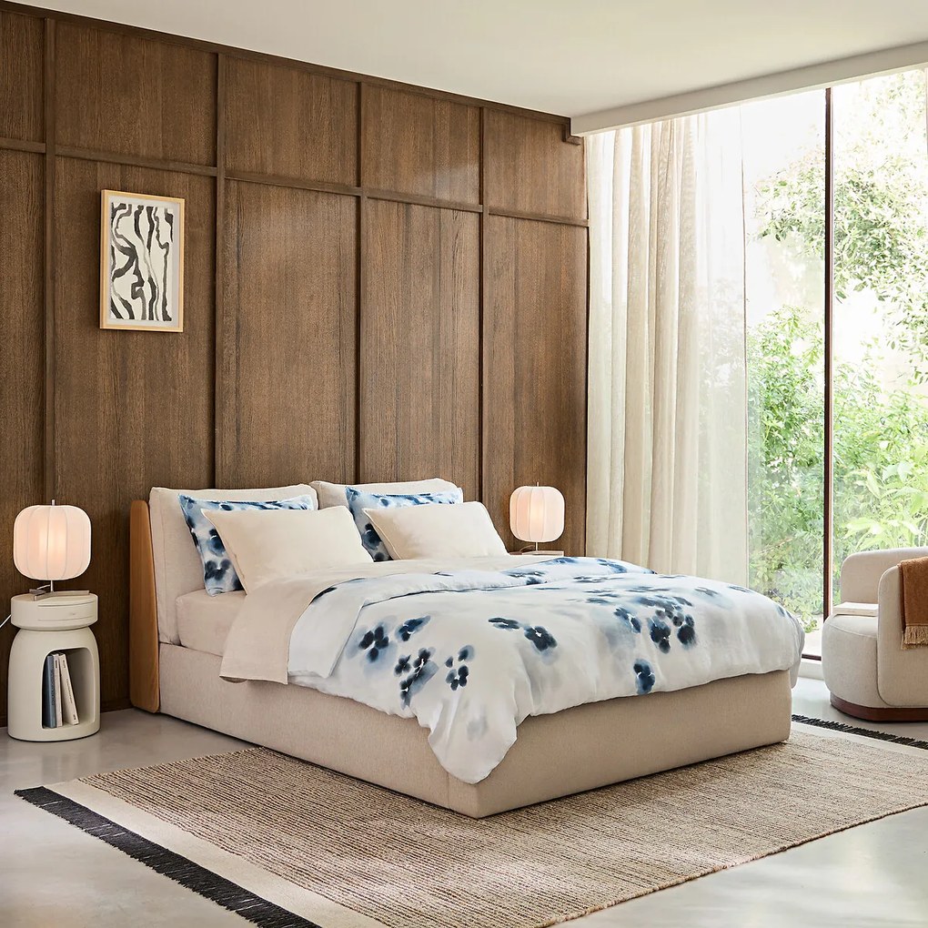 Tweepersoonsbed met opbergruimte, met opklapbare bodem, van eikenhout en fineer, ILOSS