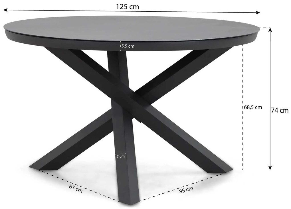 Tuinset Ronde Tuintafel 4 personen 125 cm Aluminium/rope Grijs Coco Puerto/Livorno