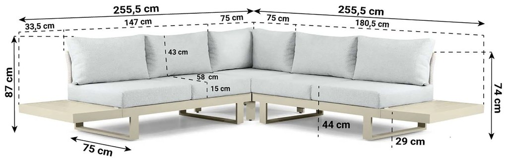 Hoek loungeset 5 personen Aluminium Taupe  Lifestyle Garden Furniture Lorenzo