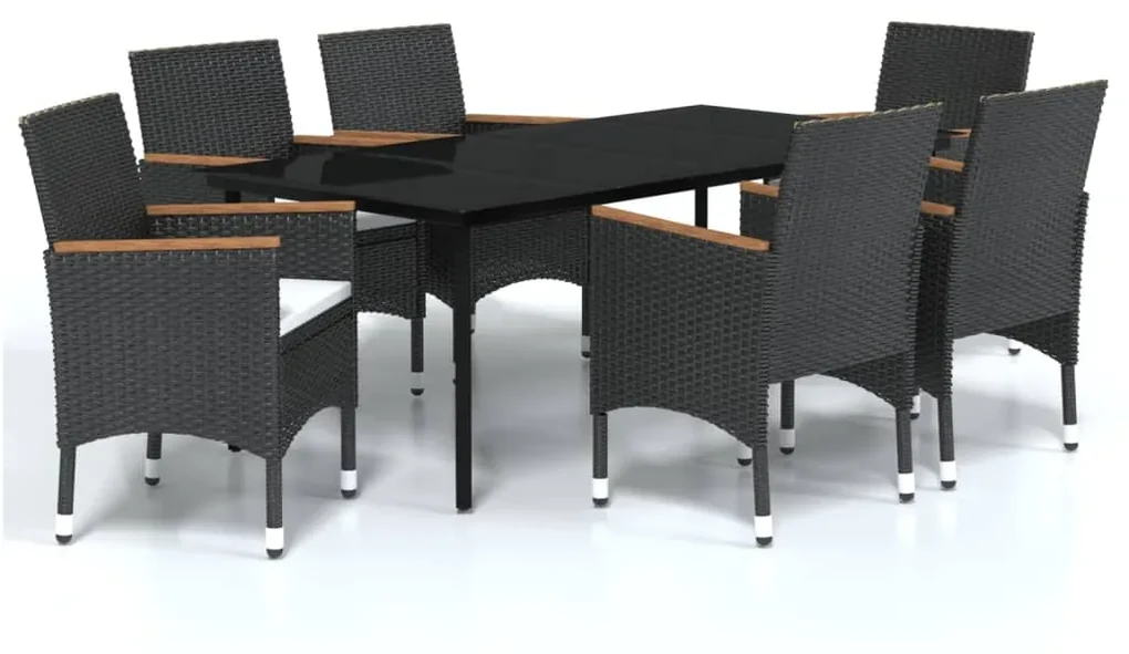 vidaXL 7-delige Tuinset met kussens zwart