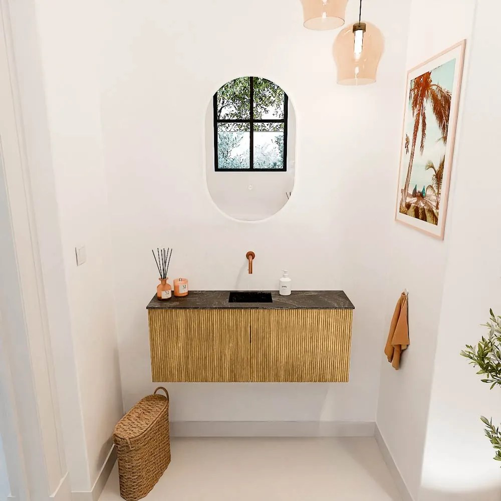 Mondiaz Joya DLux 100cm toiletmeubel oak met wastafel faye midden zonder kraangat lava